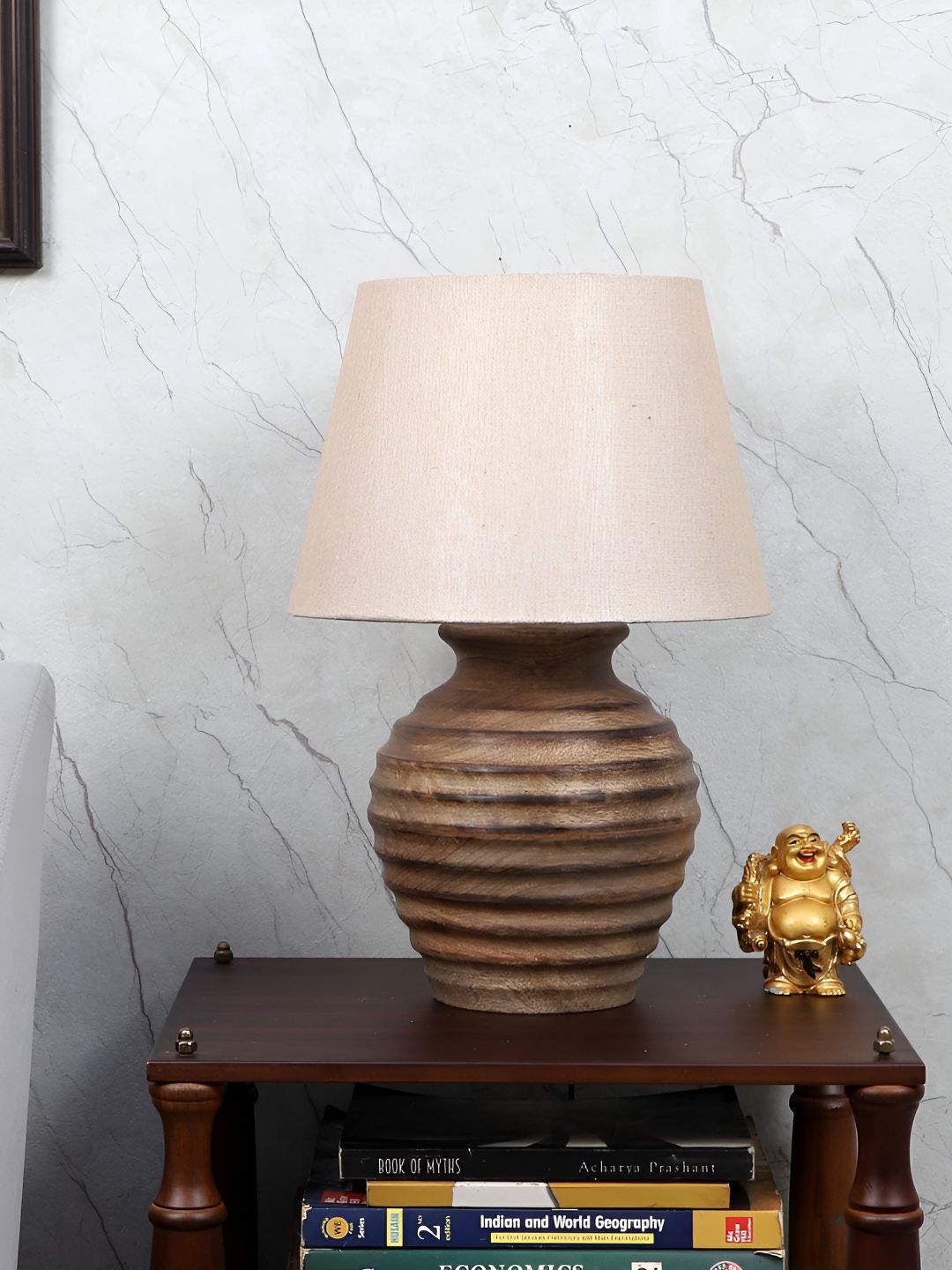 TU CASA Beige Wooden Frustum Shaped Table Lamp-picture-15