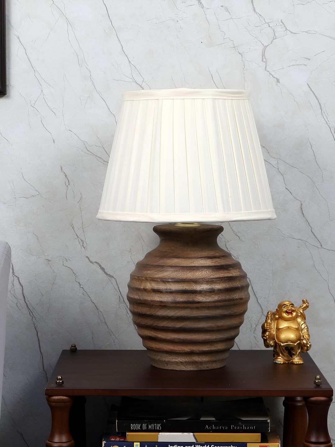 TU CASA Beige & White Wooden Frustum Table Lamp-picture-29