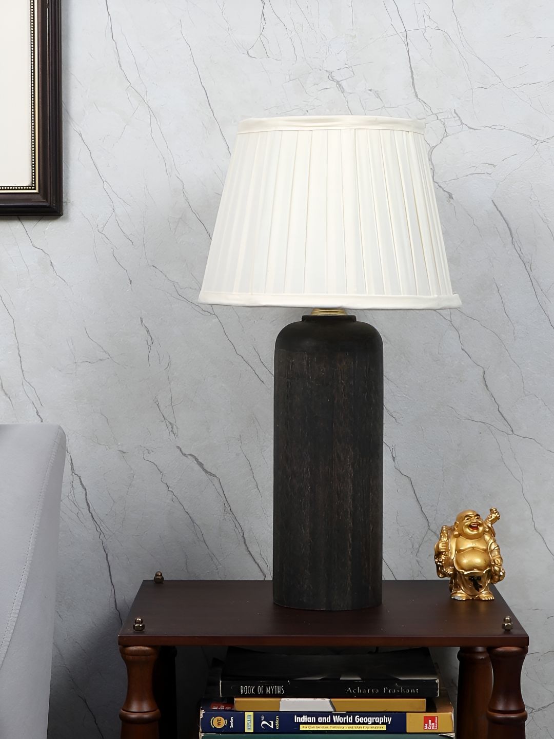 TU CASA Grey & White Frustum Shaped Wooden Table Lamp-picture-31