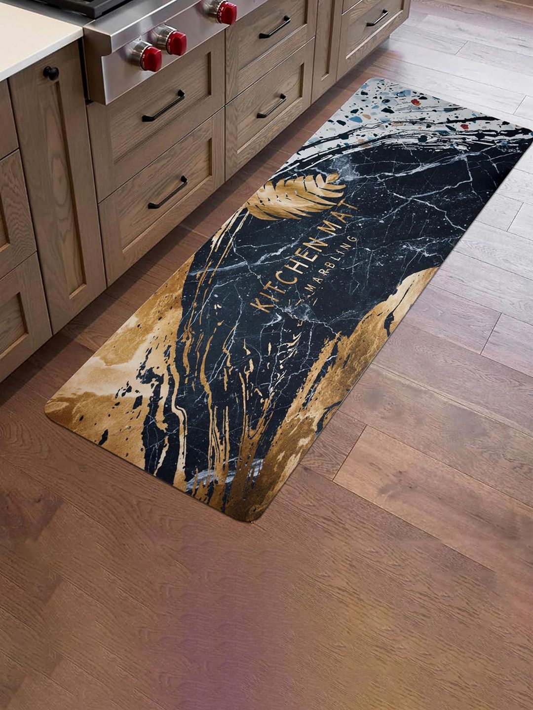 Kuber Industries Black & Brown Abstract Memory Foam Bedside Runners