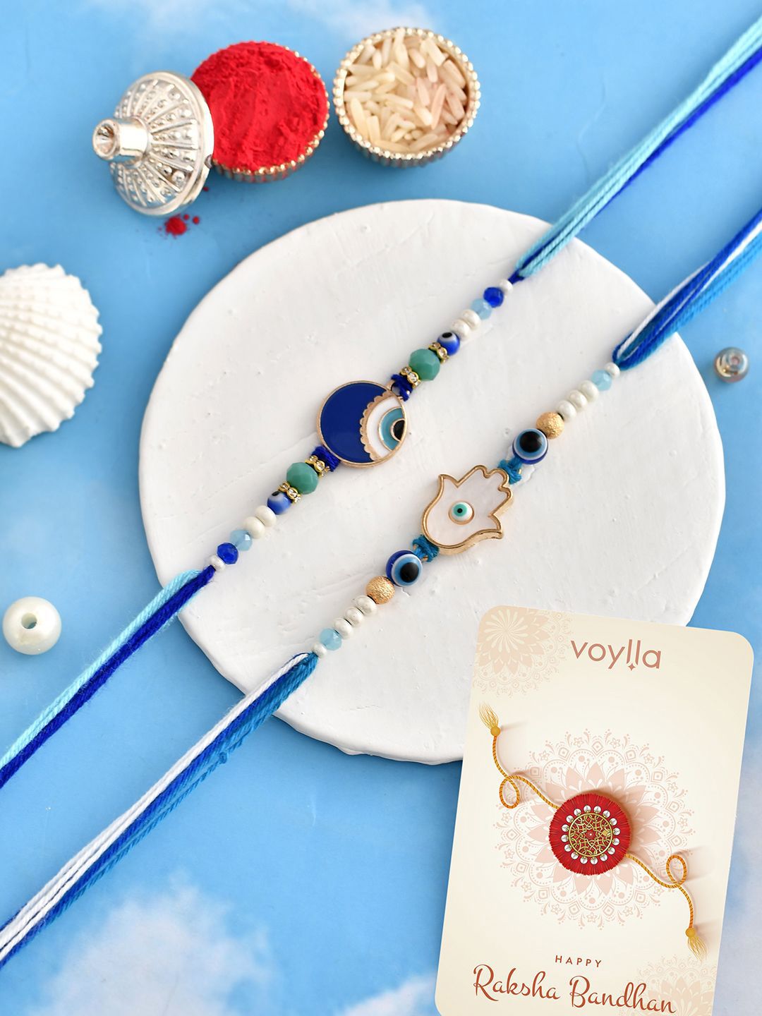 Voylla Pack Of 2 Evil Eye Hamsa Charms Men's Rakhis-picture-2