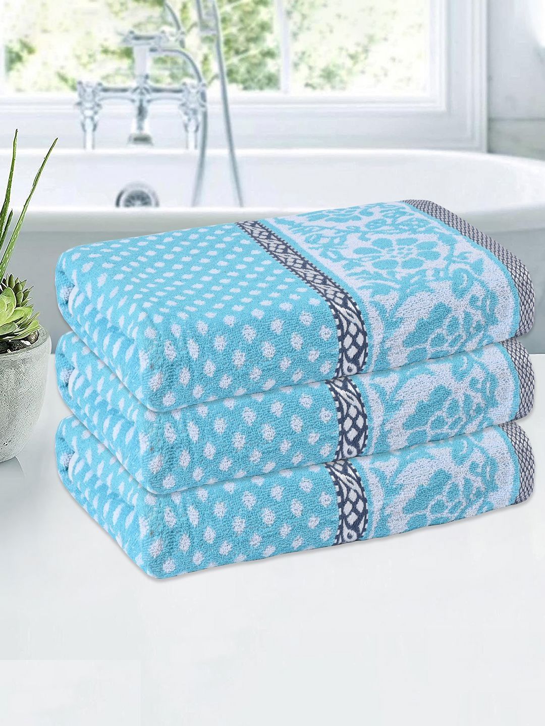 Kuber Industries Blue & White 3 Pieces Printed Cotton 150 GSM Bath Towels-picture-42