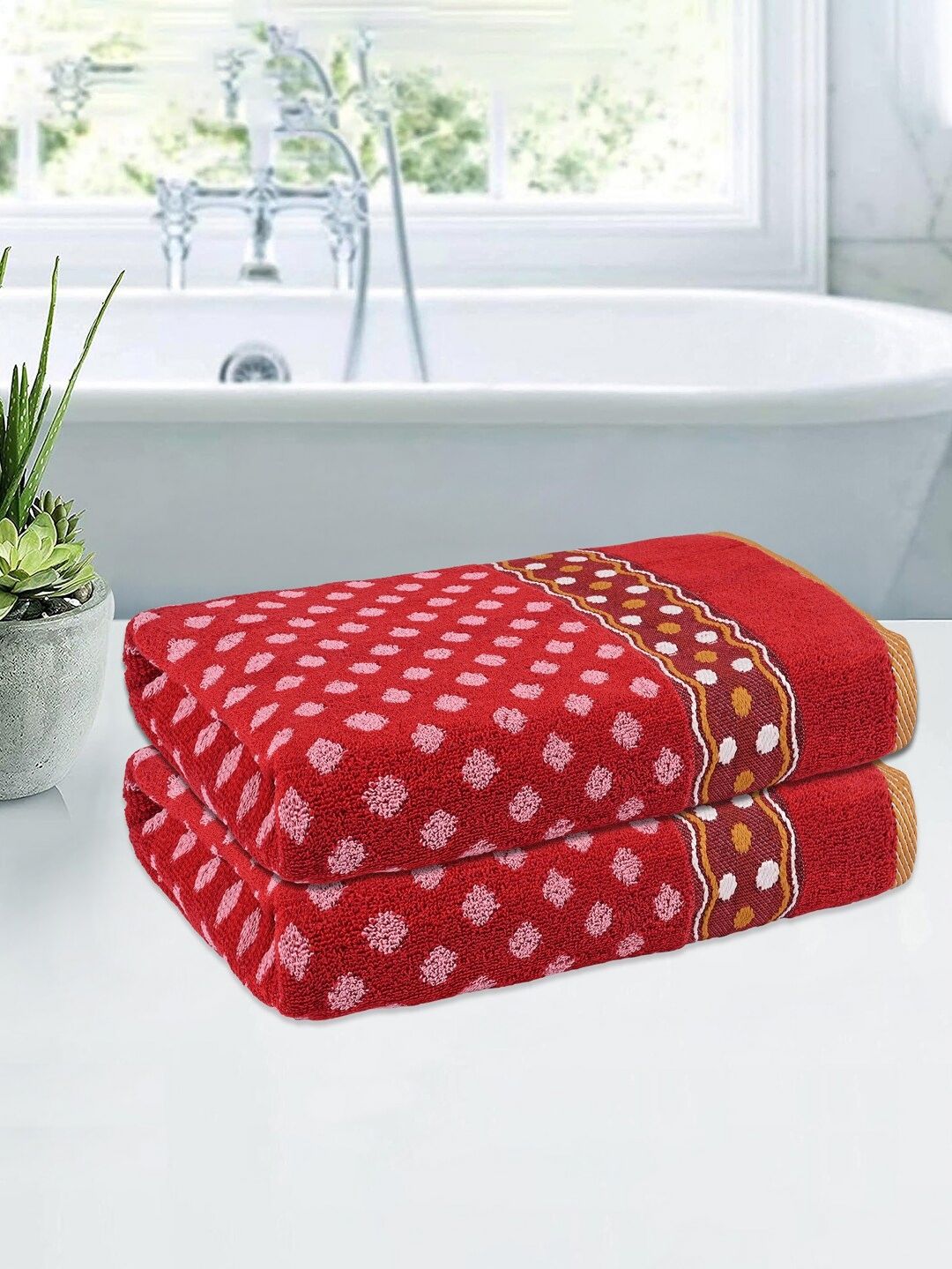 Kuber Industries Red & White 2 Pieces Printed Cotton 150 GSM Bath Towel-picture-42
