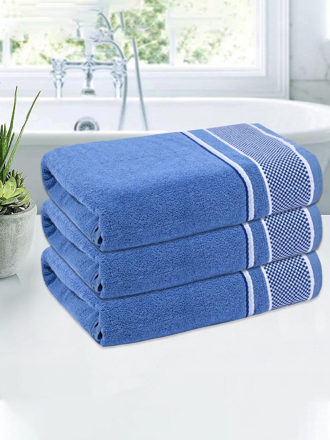 Kuber Industries Blue & White 3 Pieces Striped Cotton 150 GSM Bath Towel-picture-37