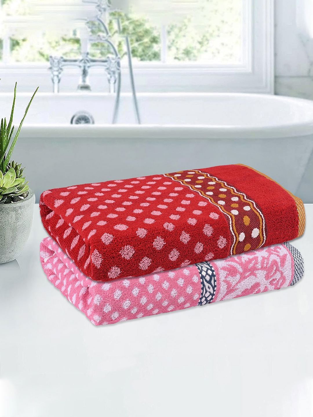 Kuber Industries Pink & Red 2 Pieces Cotton 150 GSM Bath Towels-picture-29