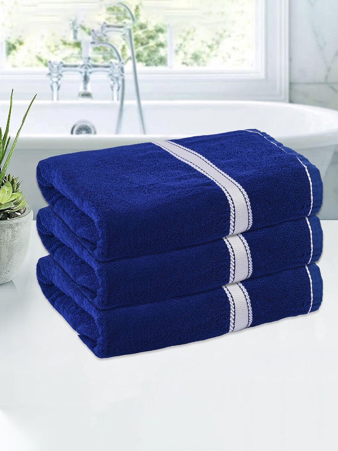 Kuber Industries Blue & White 3 Pieces Cotton 150 GSM Bath Towel-image-17