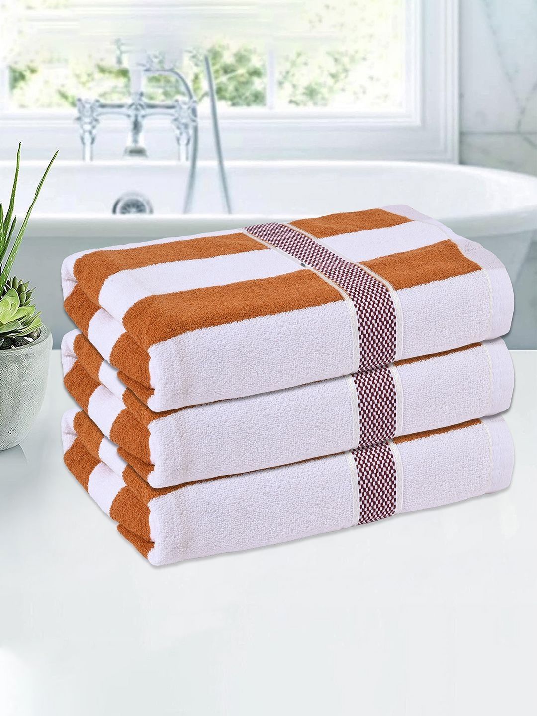 Kuber Industries White & Yellow 3 Pieces Cotton 150 GSM Bath Towel-picture-18