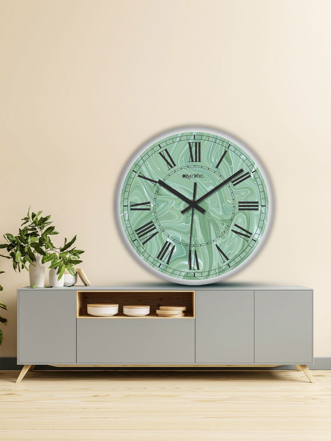 OLIVE TREE White & Green Printed Analogue Contemporary Wall Clock-image-14