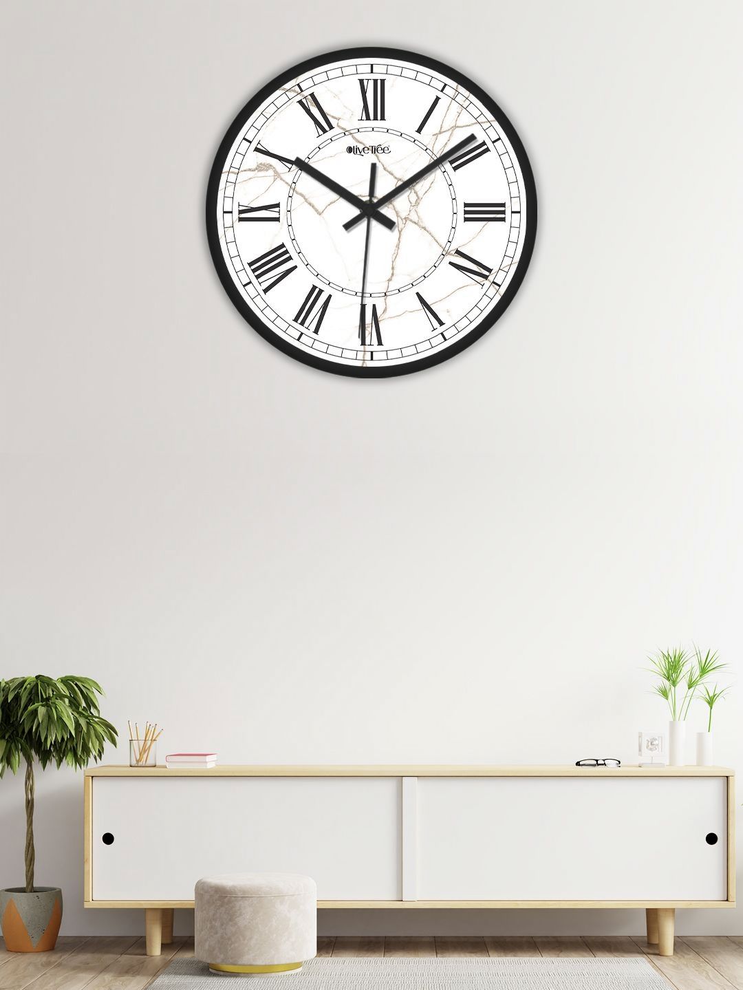 OLIVE TREE Black & White Printed Analogue Contemporary Wall Clock-image-41