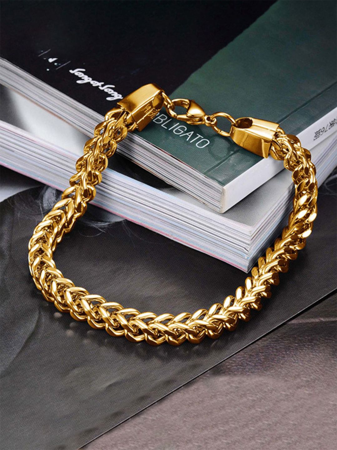Yellow Chimes Men Stainless Steel Gold-Plated Link Bracelet-picture-40