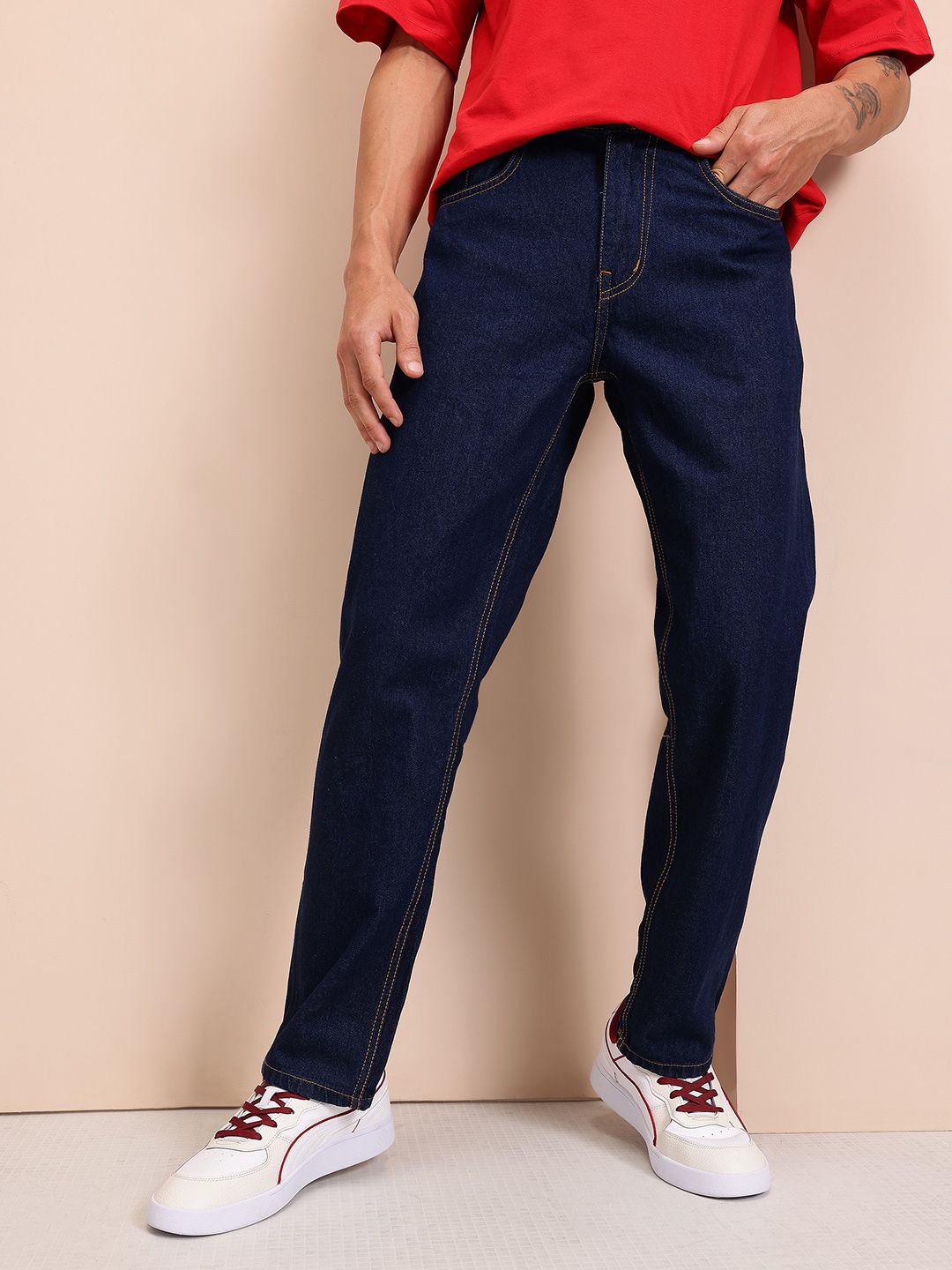 Mast & Harbour Men Relaxed Fit Pure Cotton Light Fade Jeans-picture-38