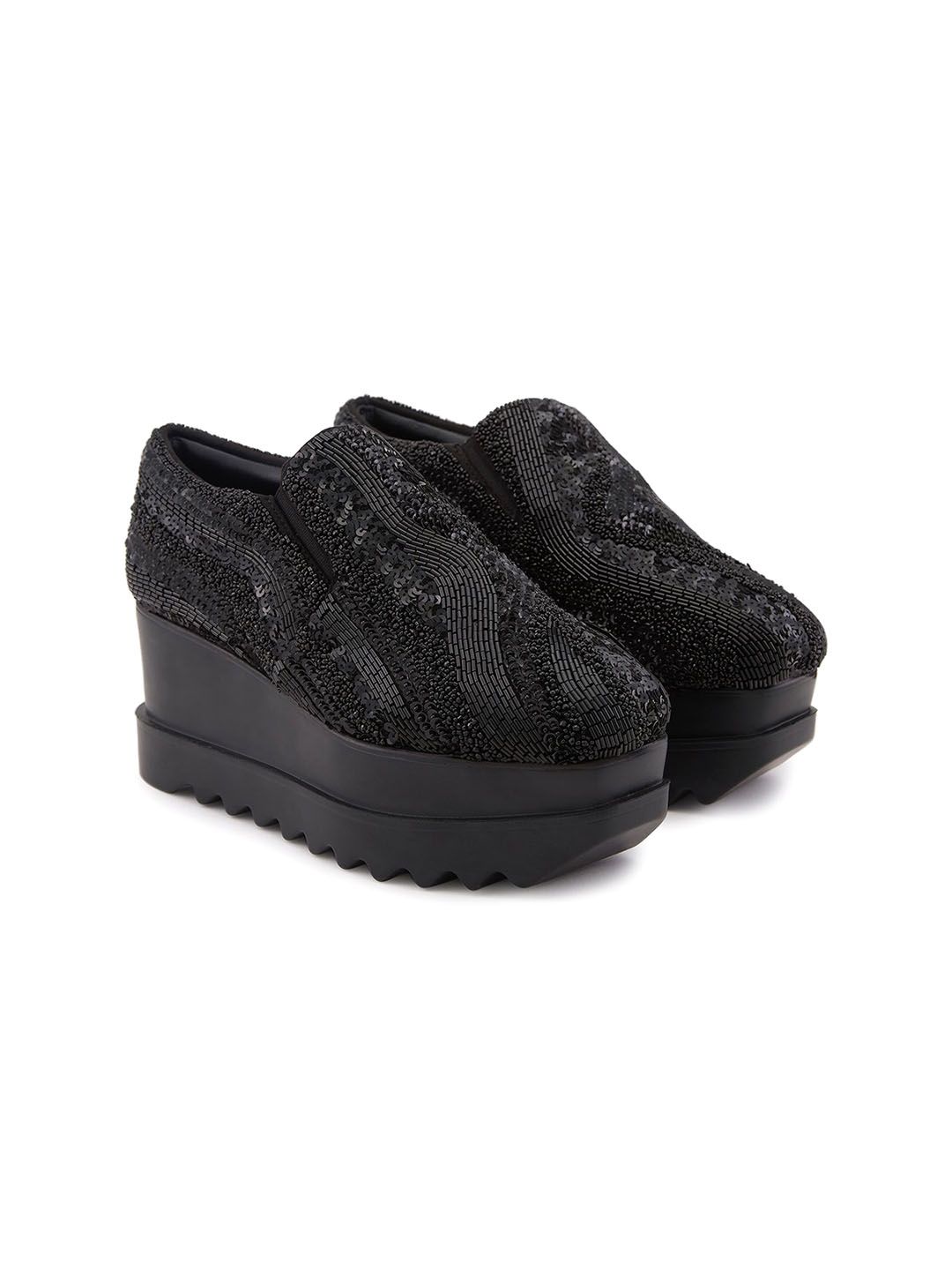 Anaar Women Midnight Magic Embellished Round Toe Lightweight Textile Heeled Sneakers-picture-17
