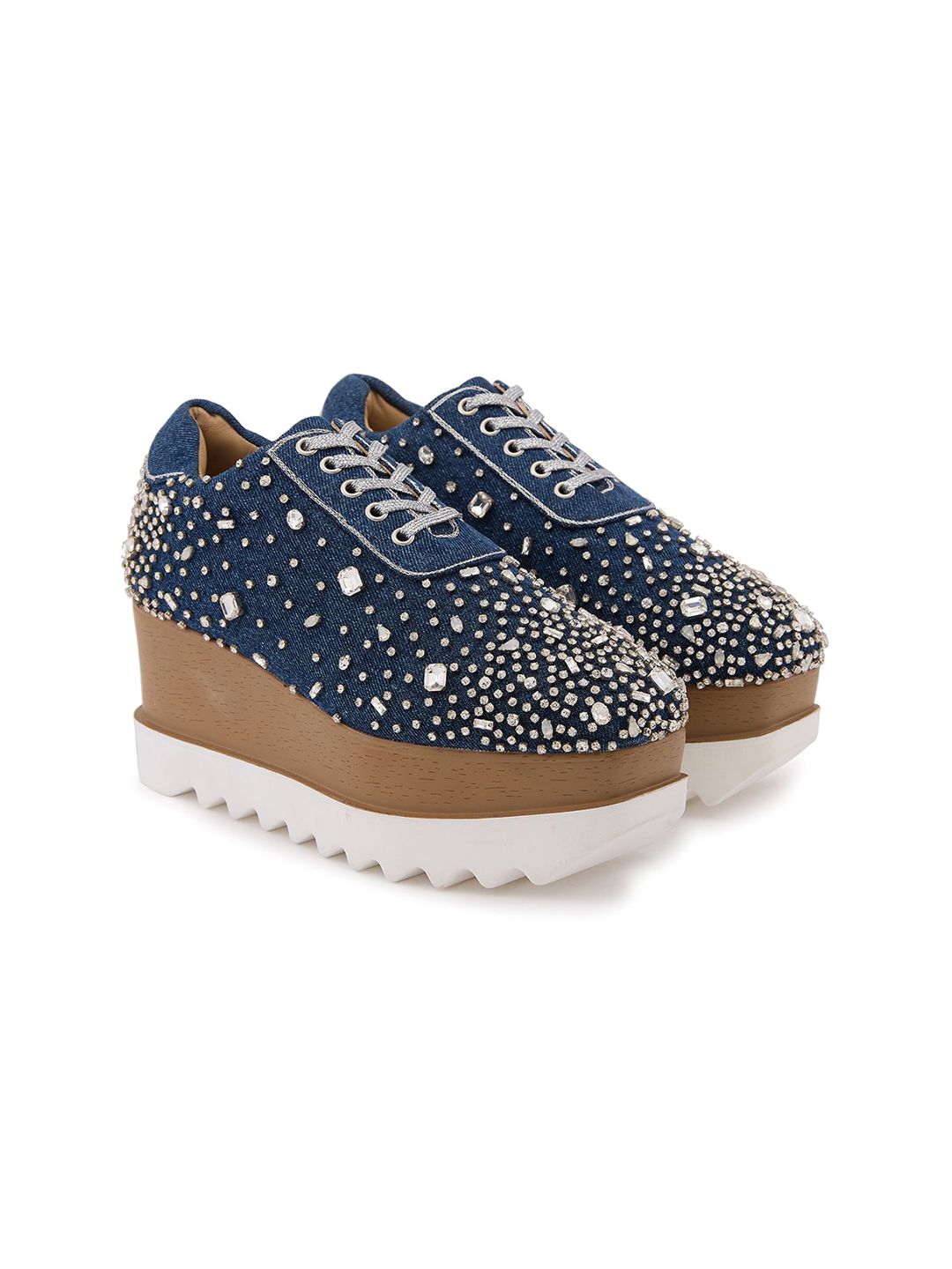 Anaar Women Dynasty Embellished Round Toe Lightweight Textile Heeled Sneakers-picture-16