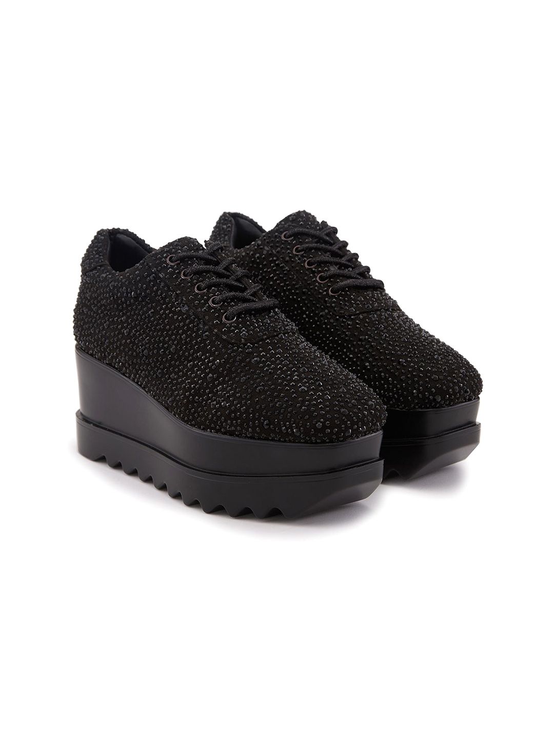 Anaar Women Pop Rocks Embellished Round Toe Lightweight Textile Heeled Sneakers-image-38