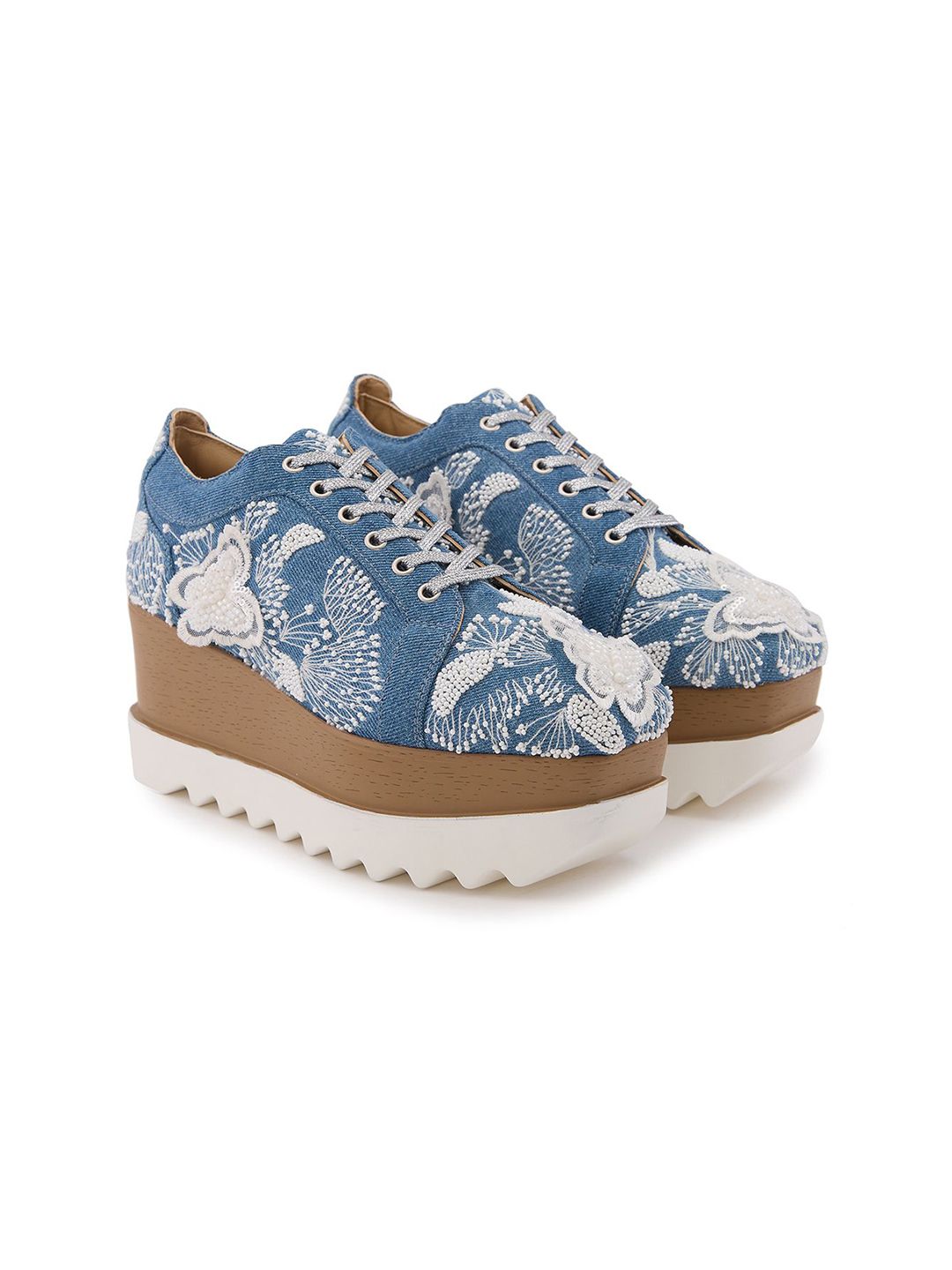 Anaar Women Butterfly Pea Embellished Round Toe Lightweight Textile Heeled Sneakers-picture-18