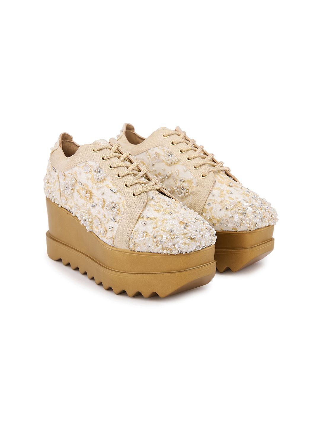 Anaar Women Textured Round Toe Lightweight Textile Heeled Sneakers-image-19