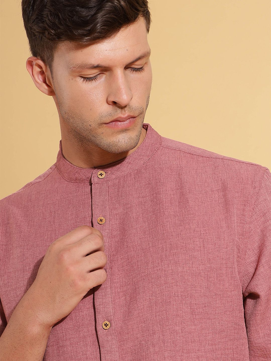 HERE&NOW Band Collar Cotton Short Kurta-picture-52