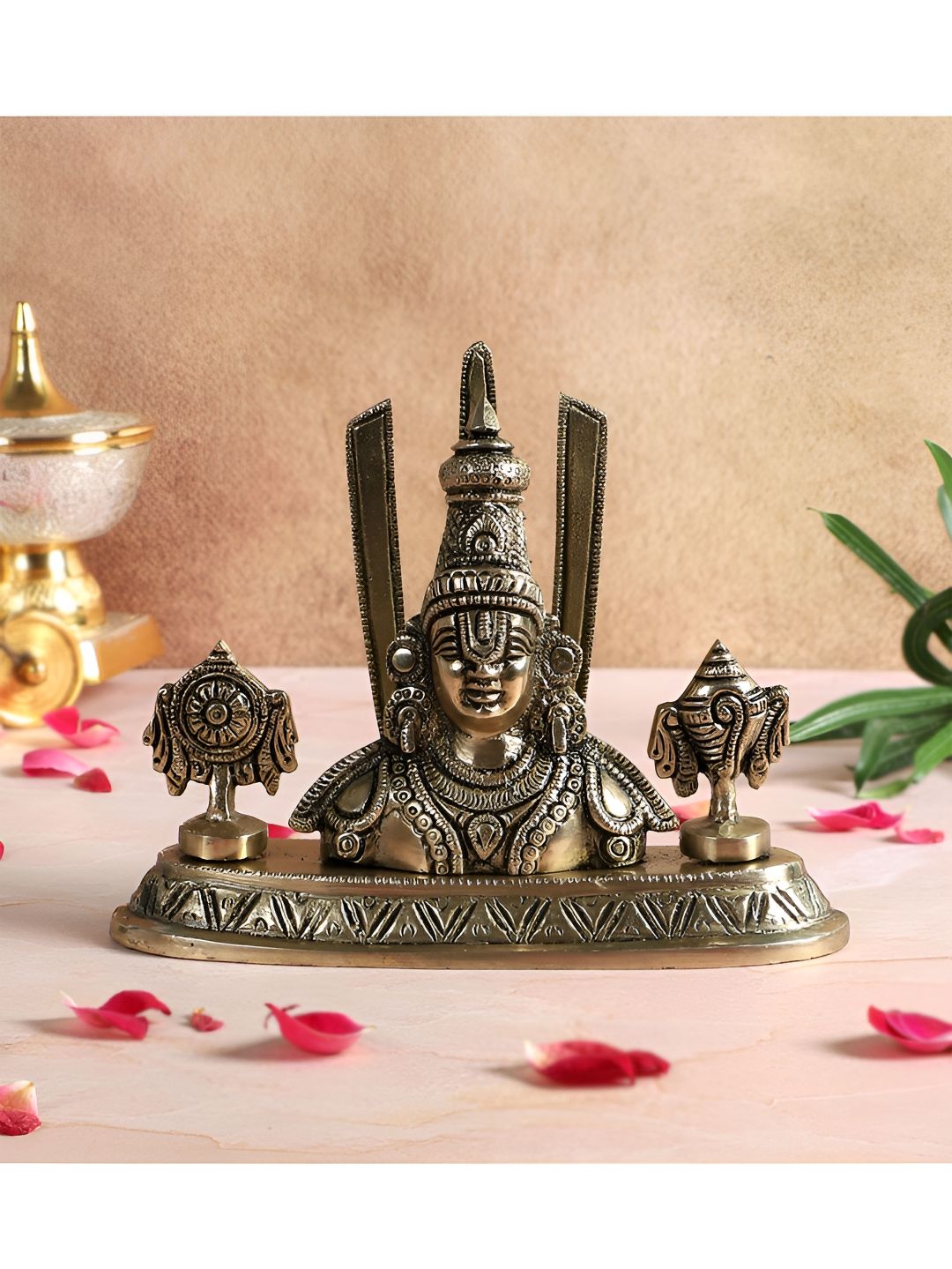 Two Moustaches Brown Shankh Chakra Namah With Balaji Brass Idol Showpiece-picture-16