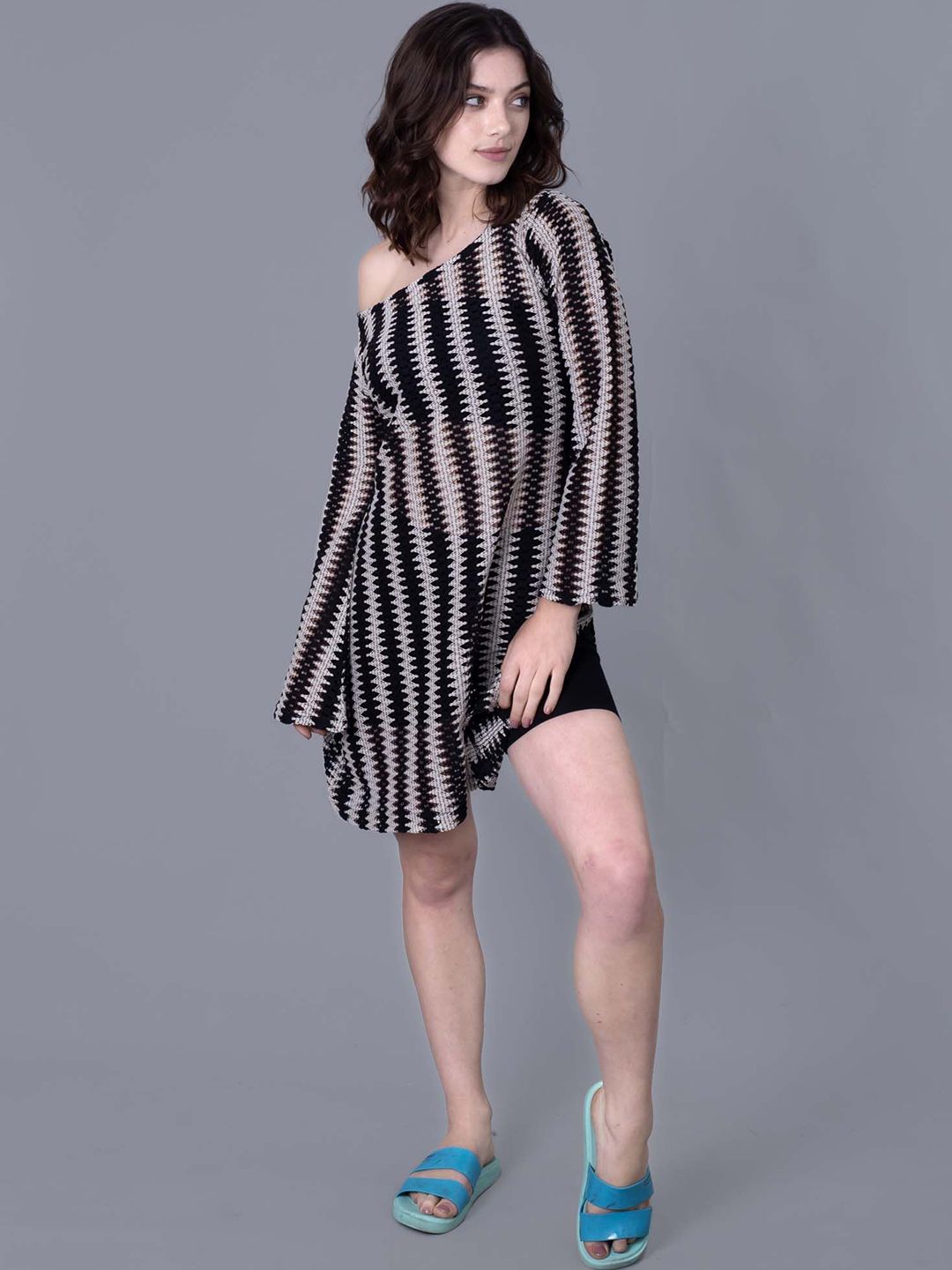 Keepfit Striped Off-Shoulder Swimwear Cover Up Top-picture-40