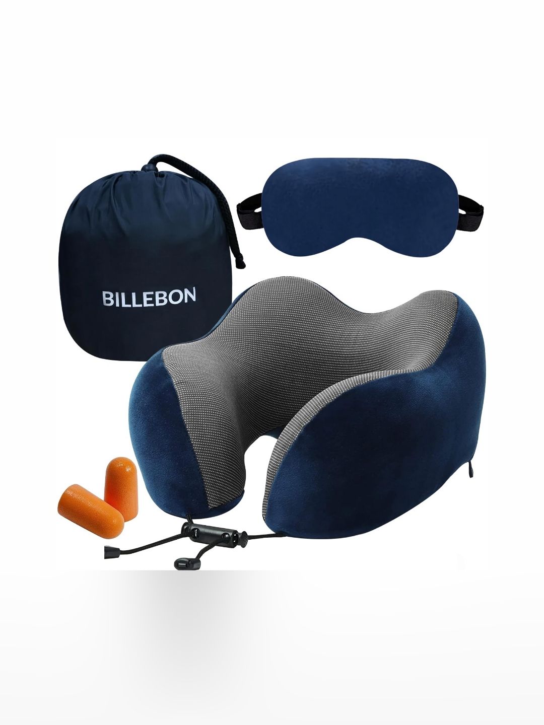 BILLEBON Navy Blue Memory Foam Filled Faux Velvet Breathable Travel Pillow-picture-45