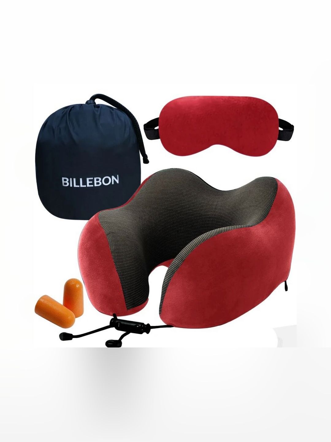 BILLEBON Red Memory Foam Filled Faux Velvet Breathable Travel Pillow-picture-22