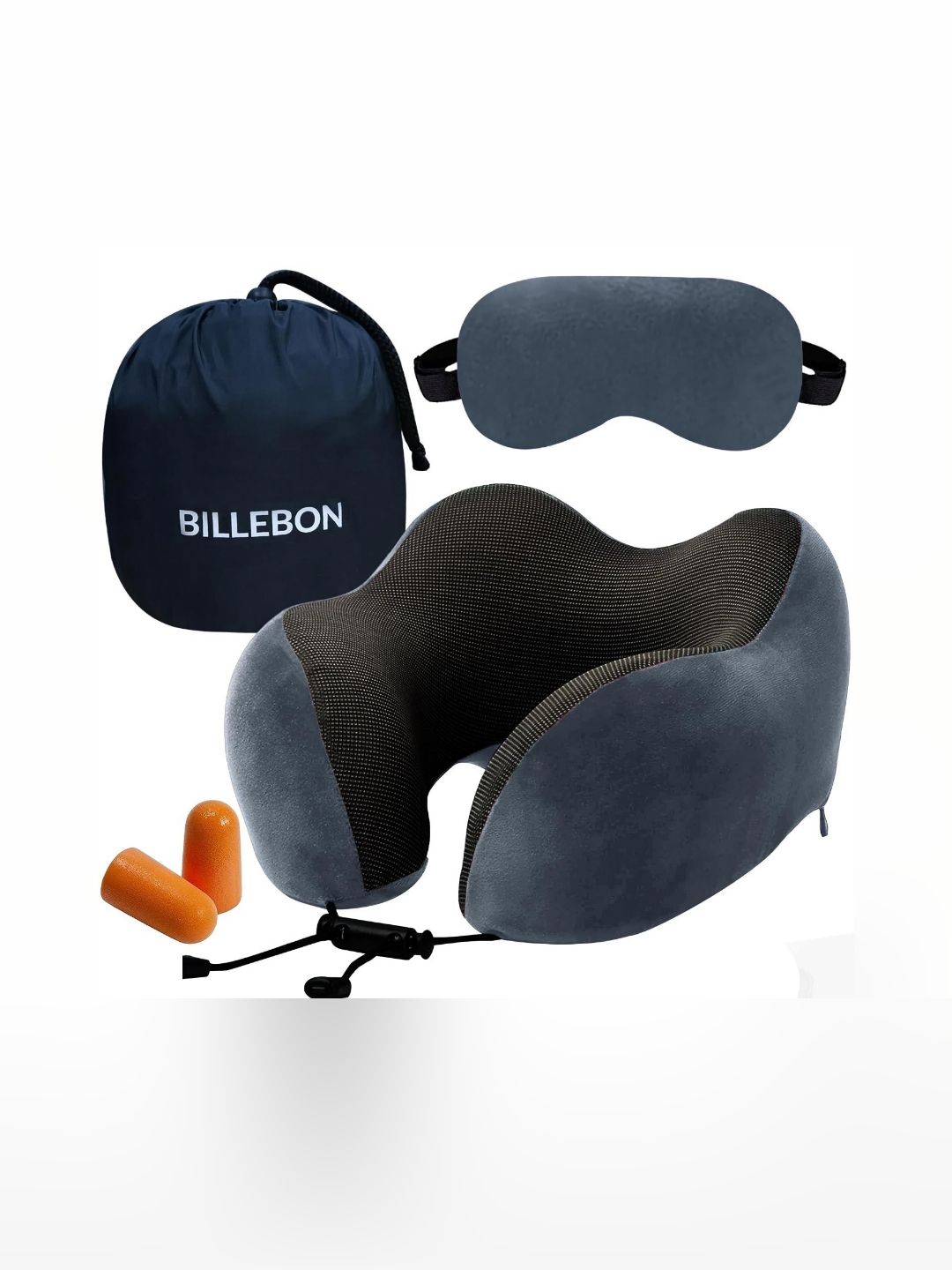 BILLEBON Grey Memory Foam Filled Faux Velvet Breathable Travel Pillow-picture-24