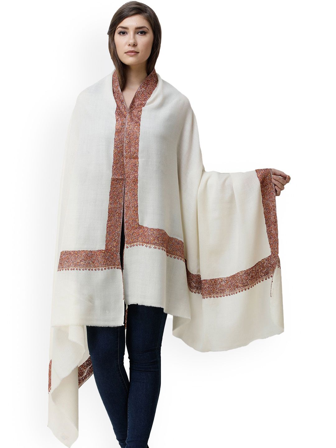 Exotic India Embroidered Border Pure Woollen Shawl-picture-54