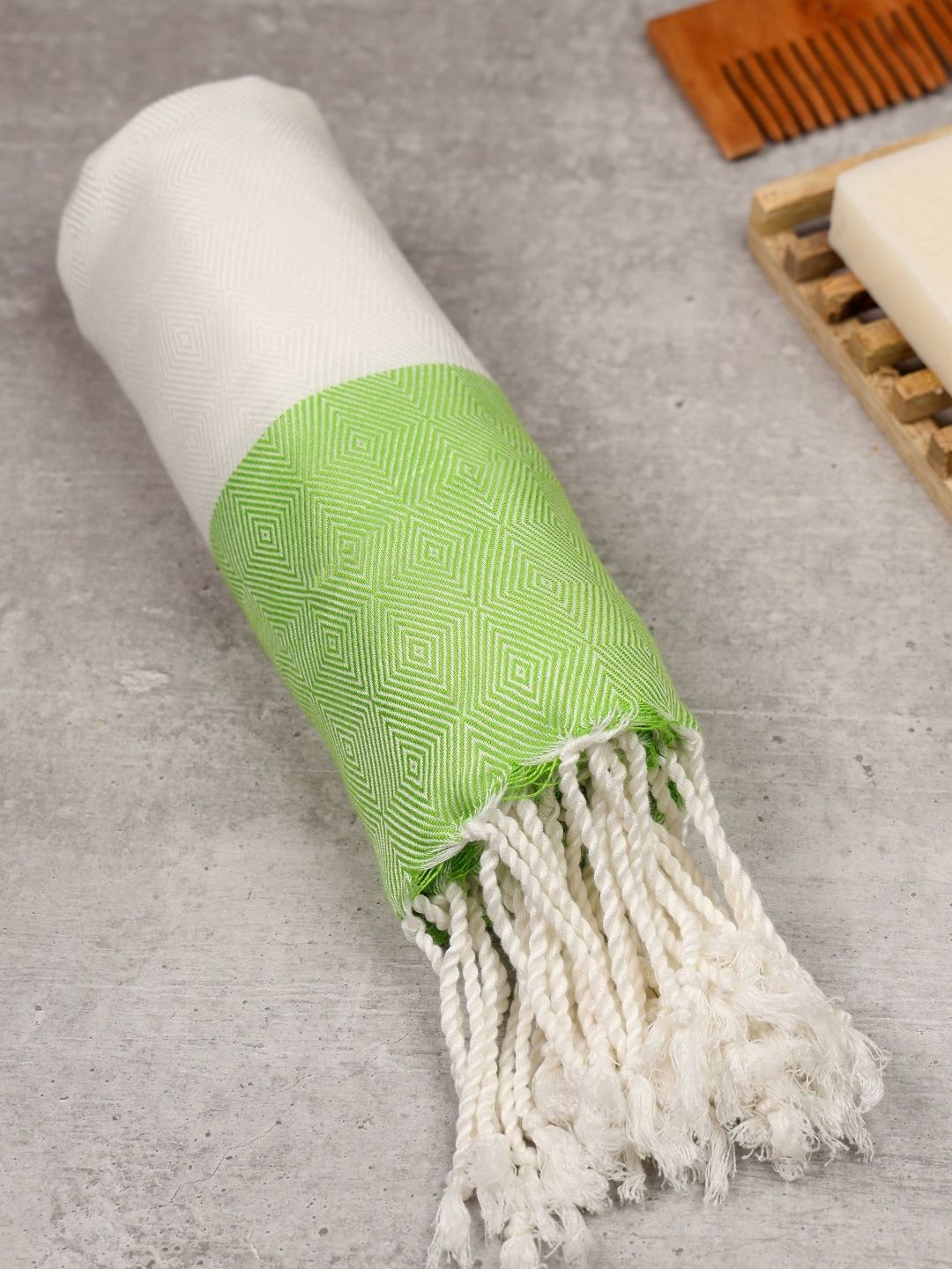 ZAHYA Green & White Striped Bamboo 250 GSM Bath Towel-image-37