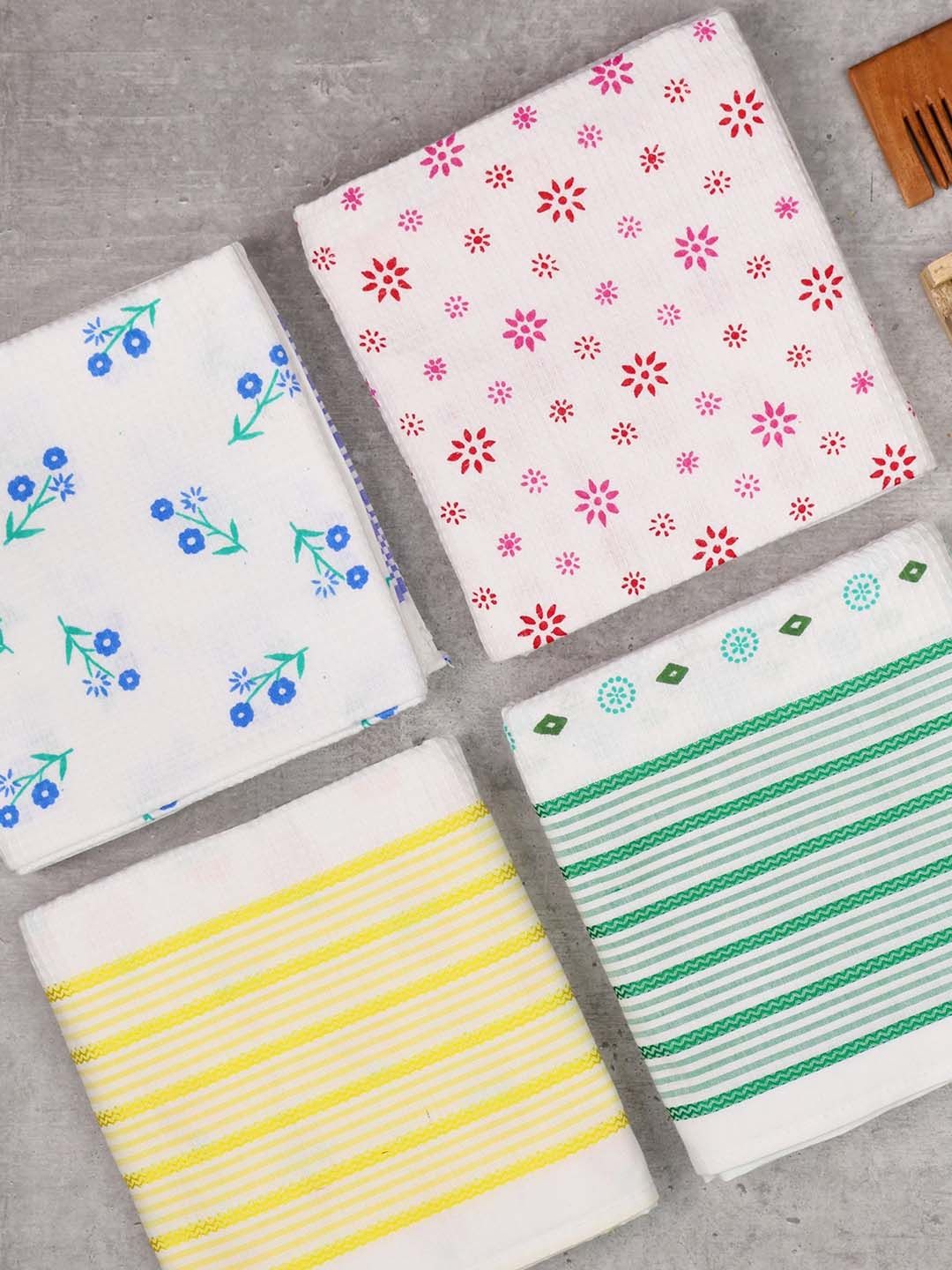 ZAHYA White Floral Set of 4 Fine Cotton Bath Towel Set-picture-42