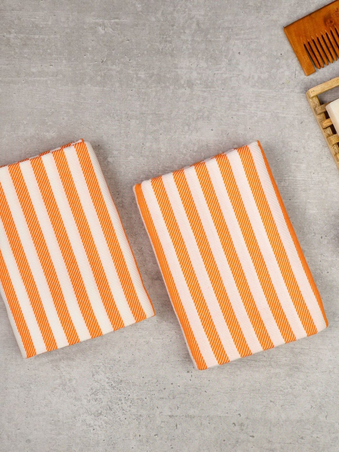 ZAHYA Orange & White Pack of 2 100% Cotton Bath Towel Set-image-39