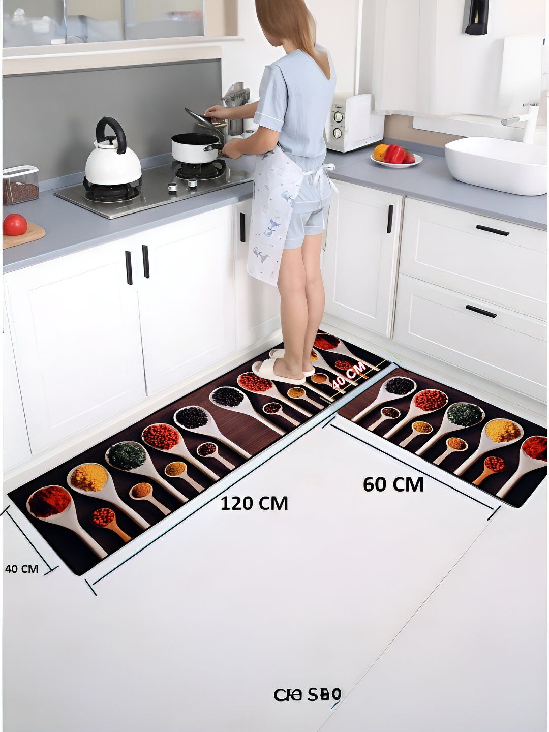 Aura Coffee Brown & Red Printed L Shape Anti Skid Floor Mat-image-13