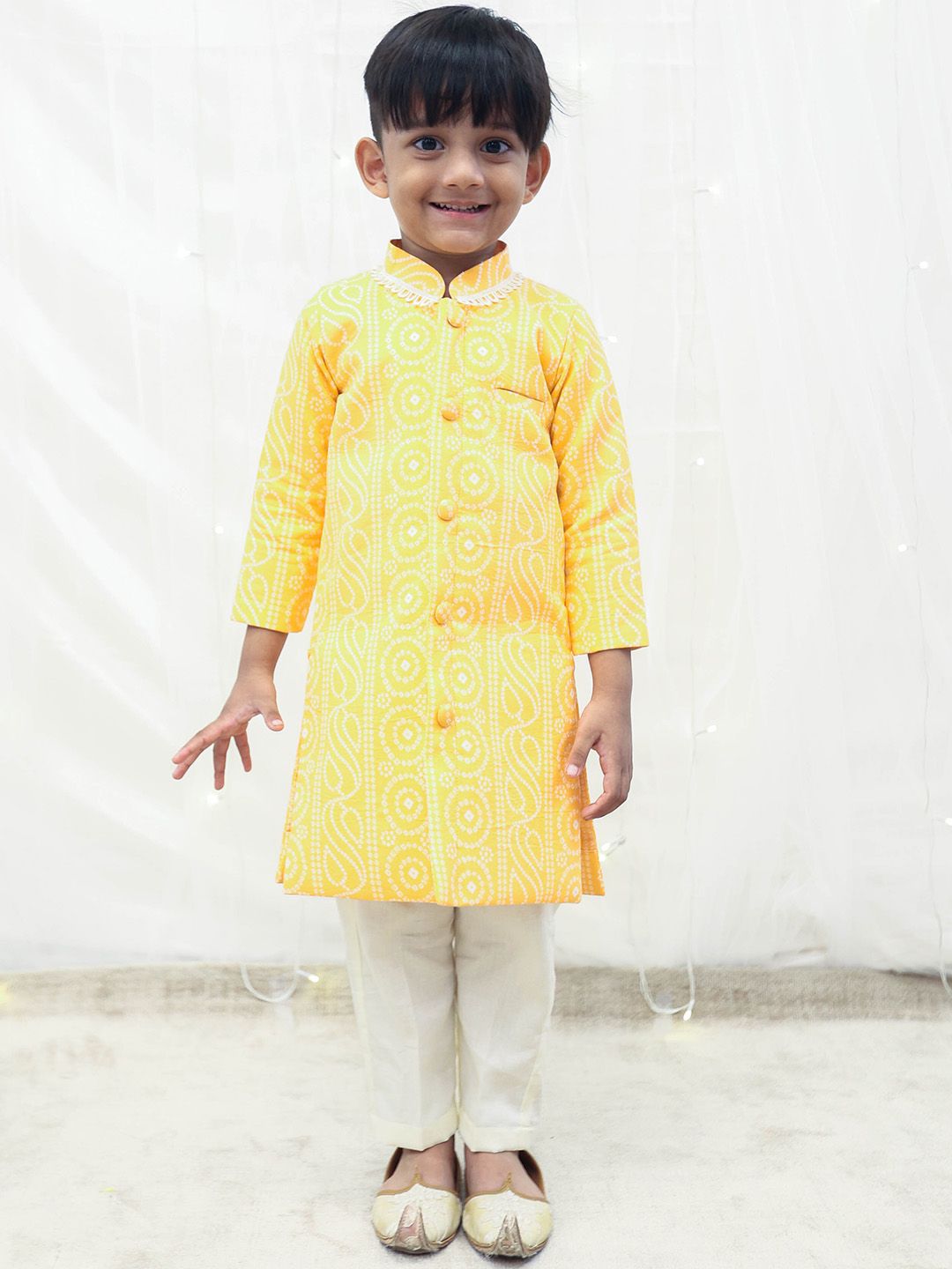 Fayon Kids Boys Floral Printed Regular Pure Cotton Kurta with Trousers-picture-34