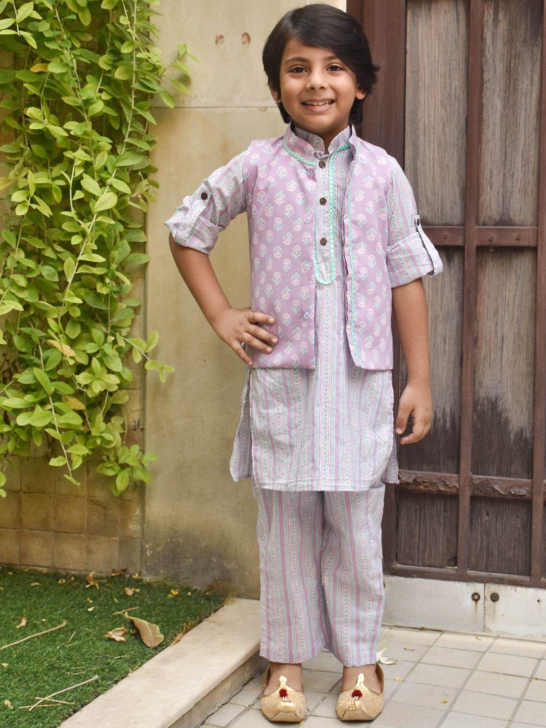 Fayon Kids Boys Floral Printed Regular Pure Cotton Kurta with Pyjamas-picture-56