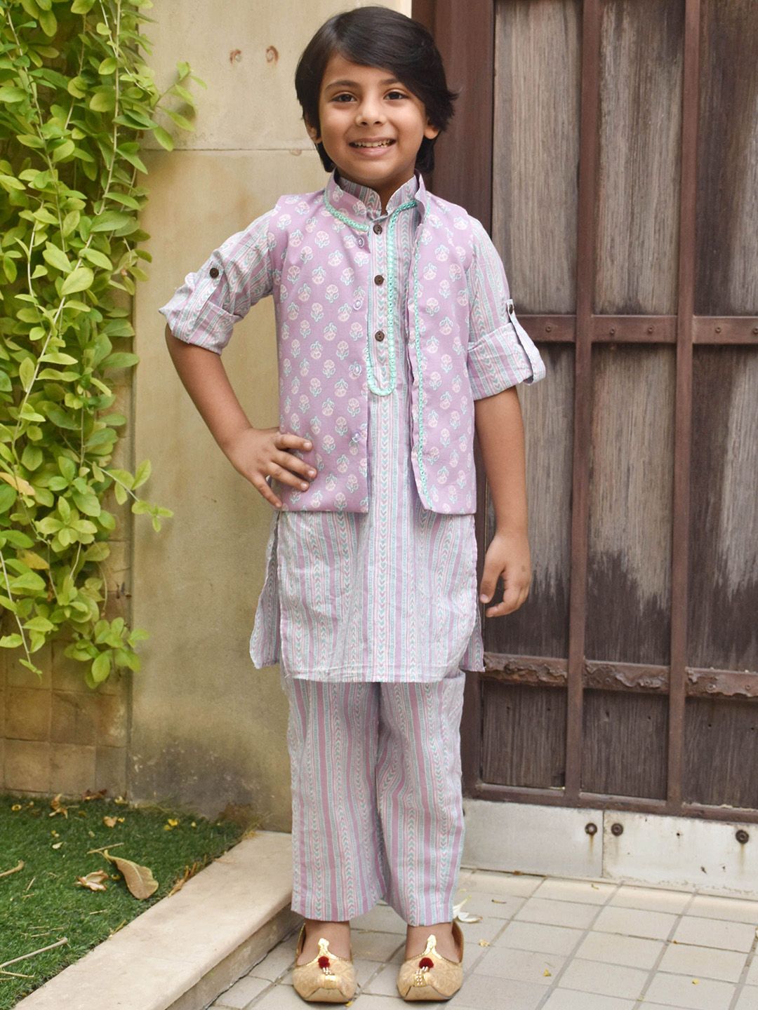 Fayon Kids Boys Printed Regular Pure Cotton Kurta with Trousers-picture-52