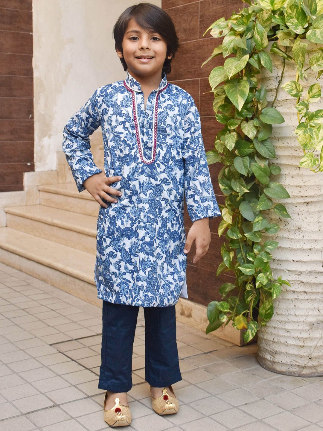 Fayon Kids Boys Paisley Printed Regular Pure Cotton Kurta with Trousers-picture-33