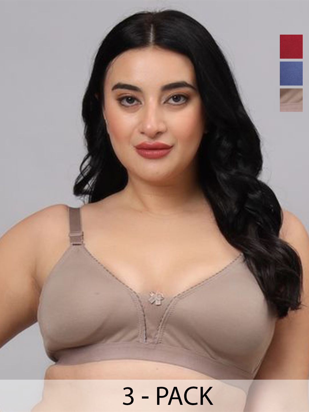 FUNAHME Pack Of 3 Full Coverage Non Padded Cotton Bra