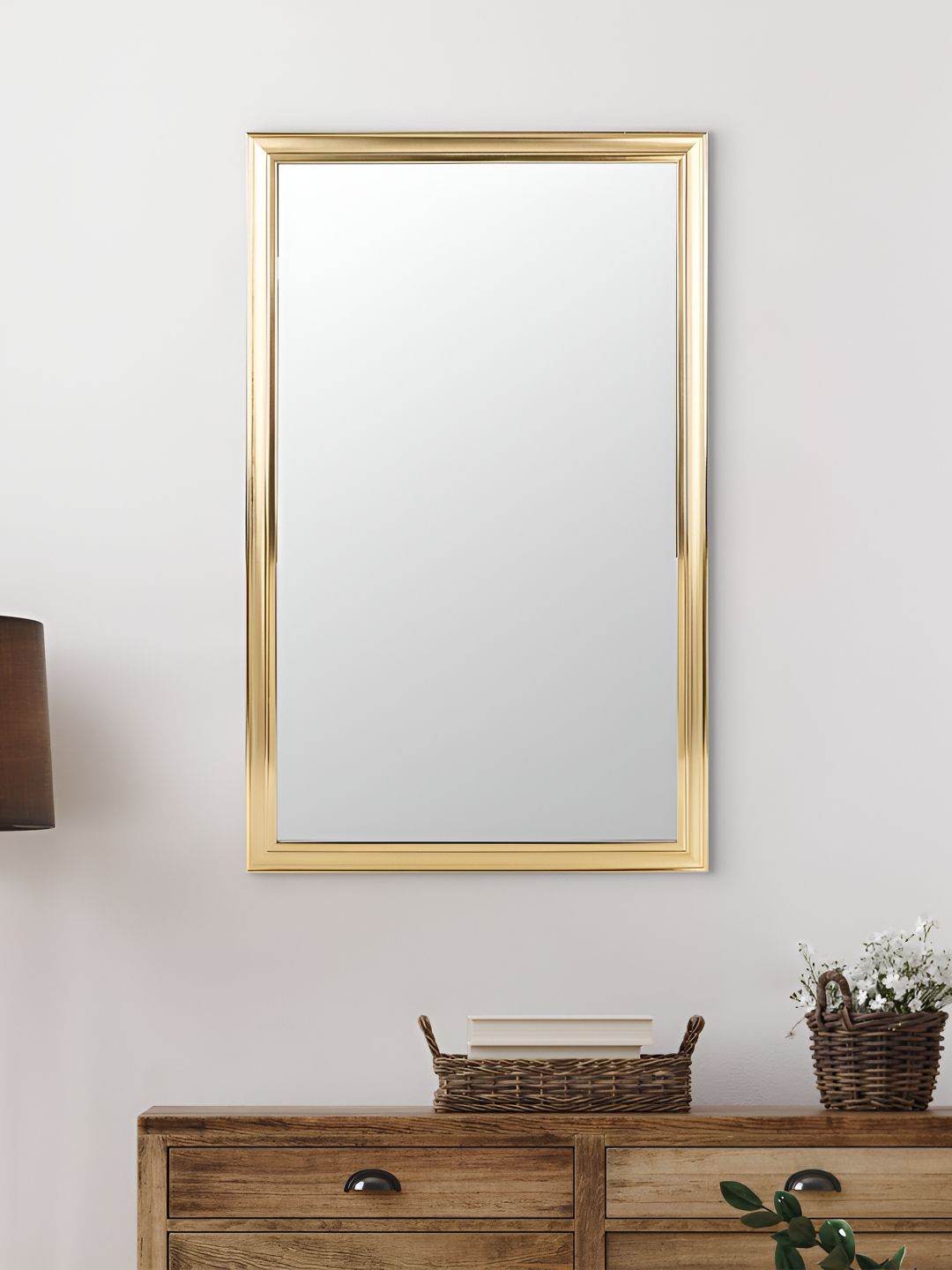 Home Centre Reflection Gold Toned Wooden Wall Mirror-picture-16