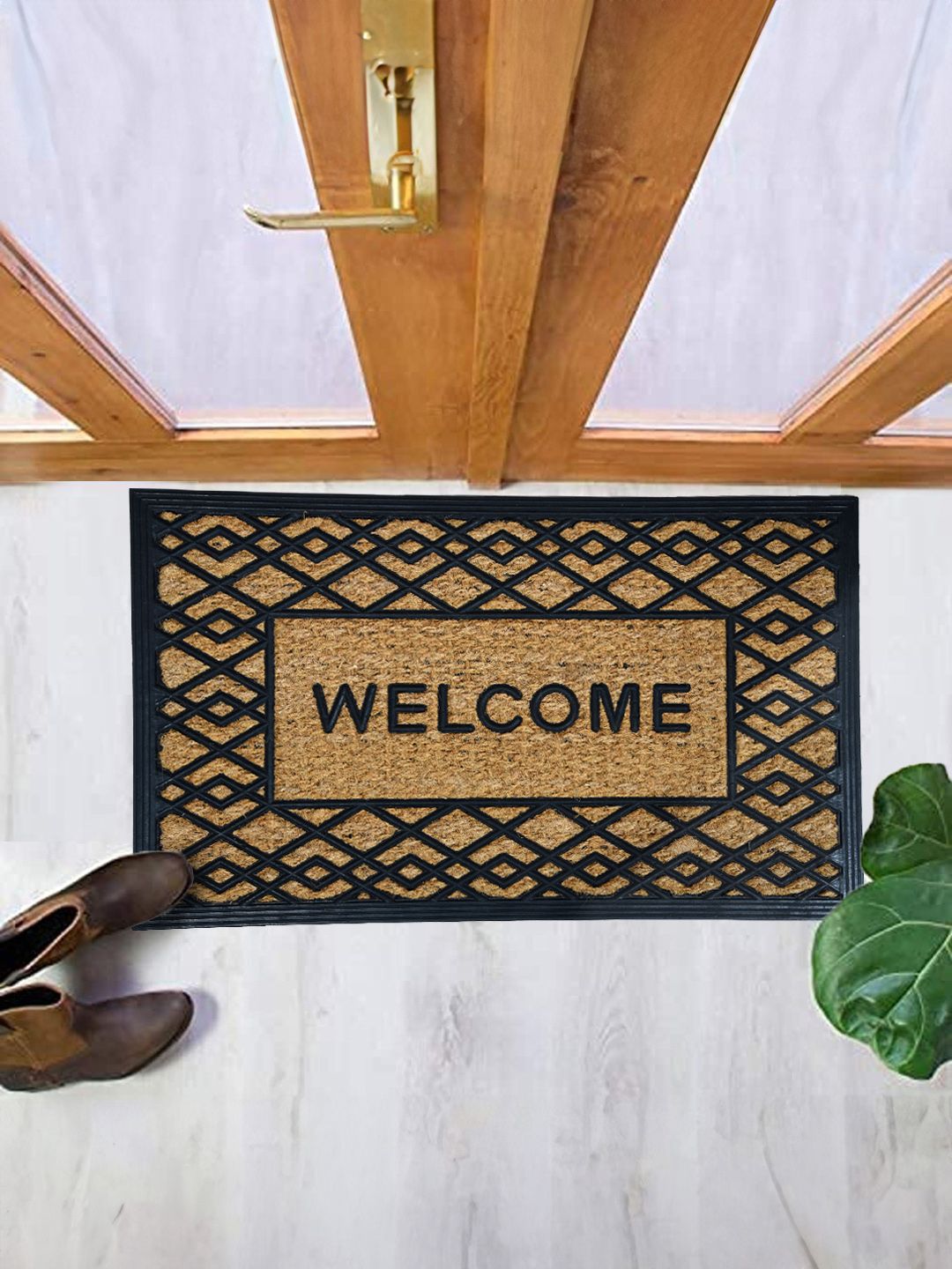 Aura Camel Brown Set Of 1 Dirt Collecting Coir Doormat-image-41