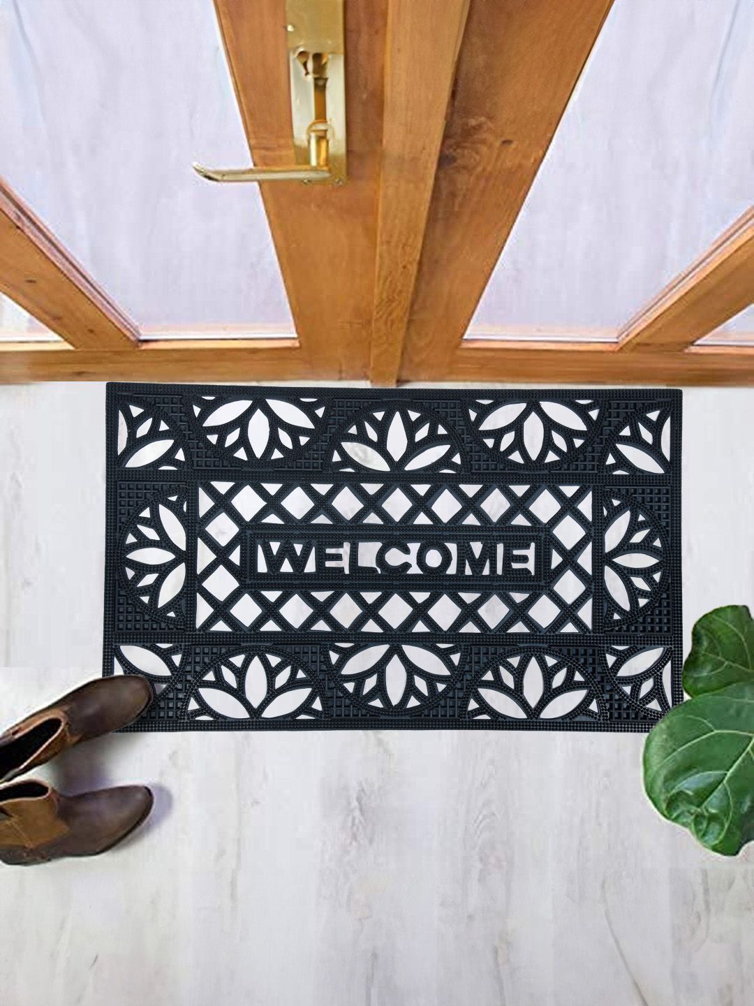 Aura Navy-Blue Self-Design Coir Anti-Skid Dirt Collecting Doormat-image-9