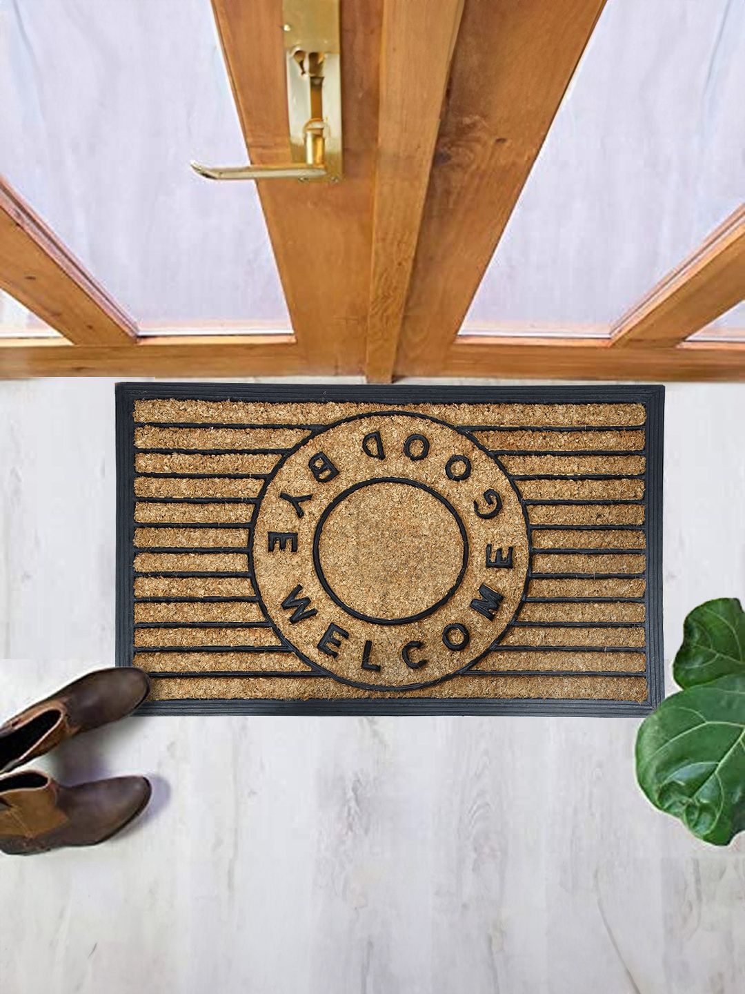 Aura Camel Brown Printed Anti-Skid Dirt Collecting Doormat-image-34