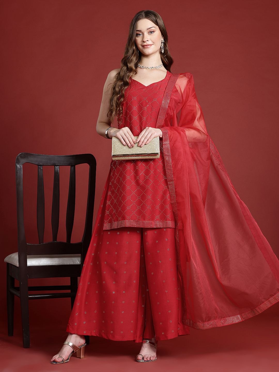 Anouk Ethnic Motifs Regular Kurti with Palazzos &  Dupatta