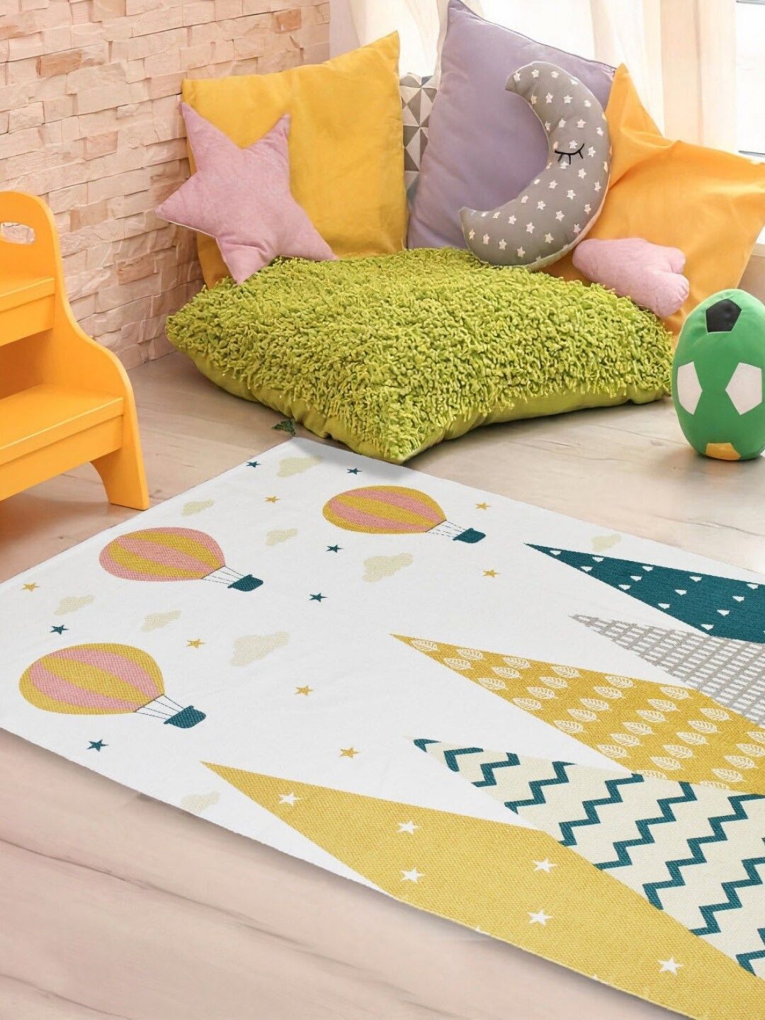 URBAN SPACE Off White & Yellow Geometric Cotton Anti-Skid Floor Mat-picture-13