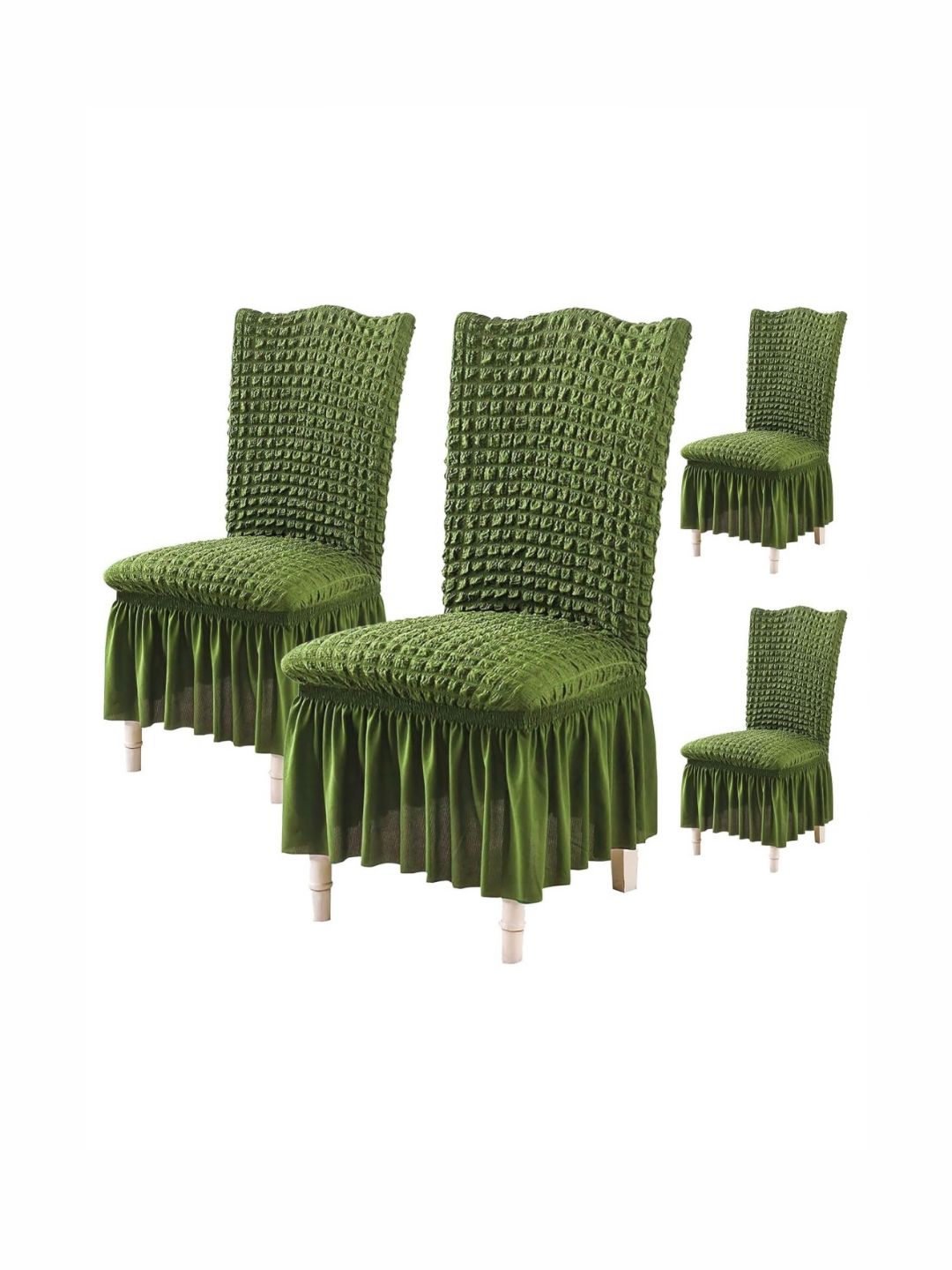 HOUSE OF QUIRK Green 4 Pcs Textured Bubble Frill Chair Cover
