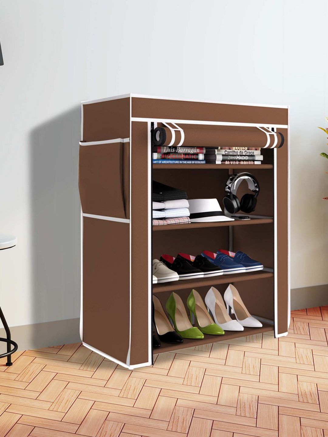 Fabura Brown & White 4-Tier Moisture Resistant Rectangle Shoe Rack-picture-53