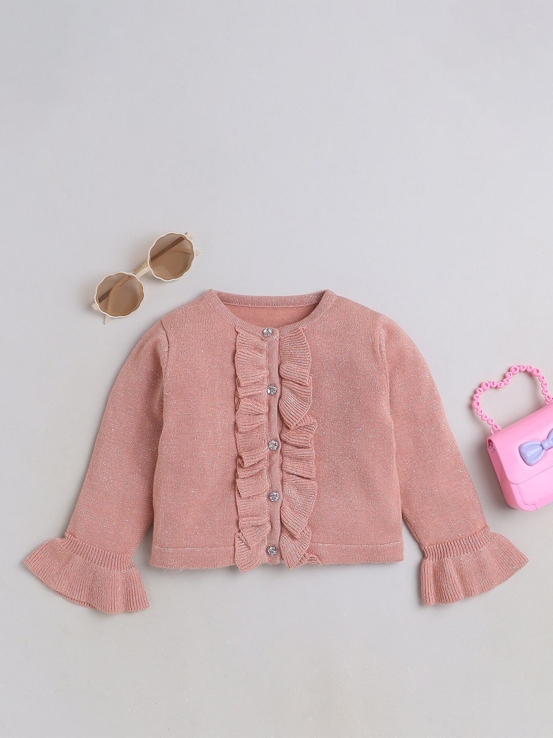Yellow Apple Girls Round Neck Long Sleeves Cardigan Sweater-image-9