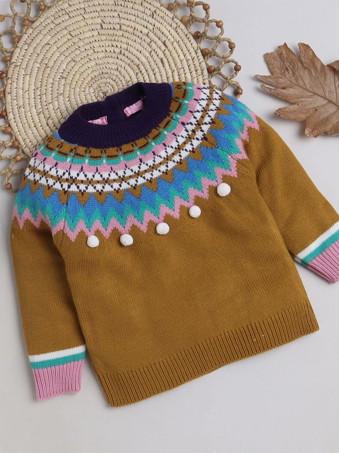 Yellow Apple Girls Geometric Printed Round Neck Pullover Sweater-picture-38