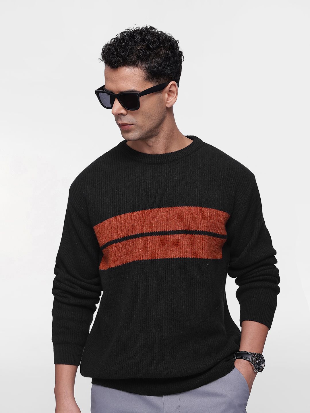 French Connection Cable Knit Striped Pullover Sweater-picture-48