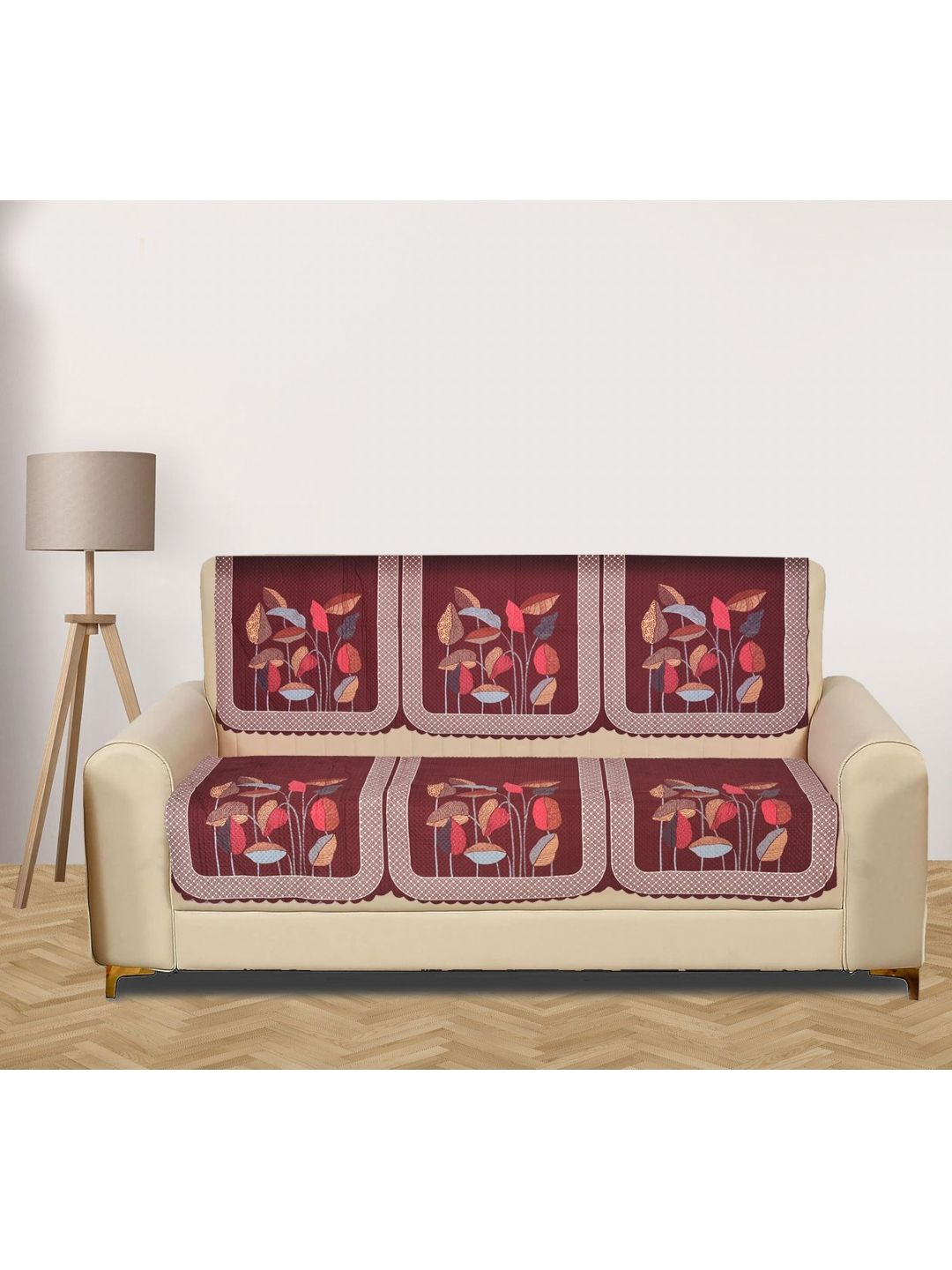 RRC Red 6 Pieces Printed Velvet 3 Seater Sofa Cover-image-41