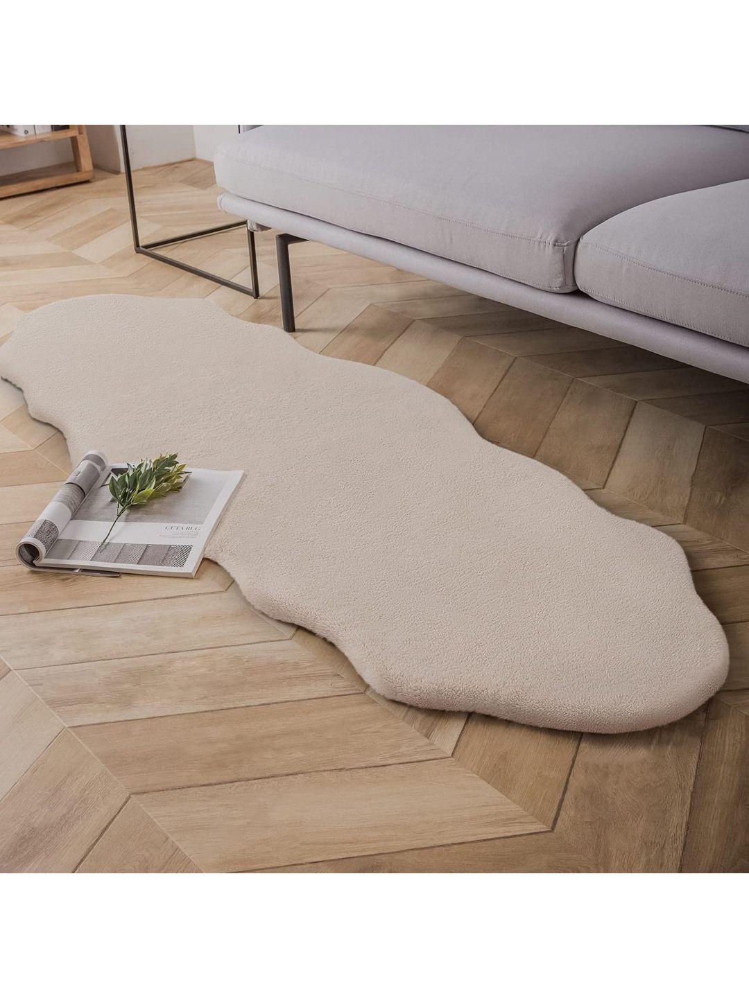Cottonfry Beige Fur Anti-Skid Floor Runner-picture-33