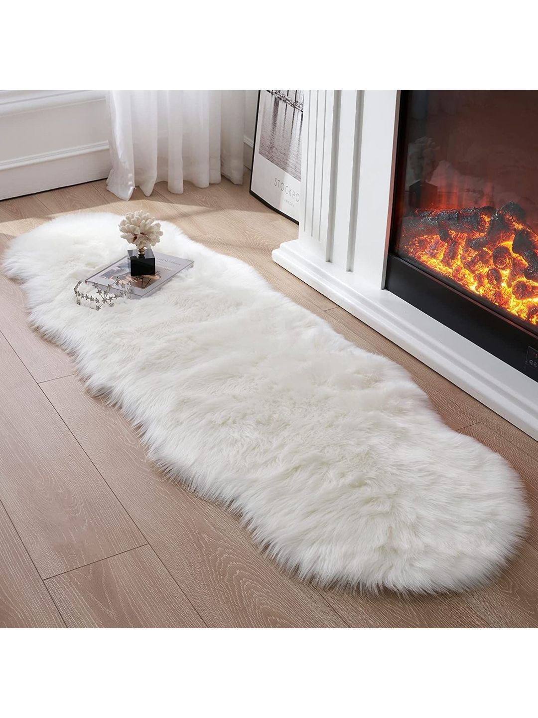 Cottonfry White Fur Anti-Skid Floor Runner-image-3